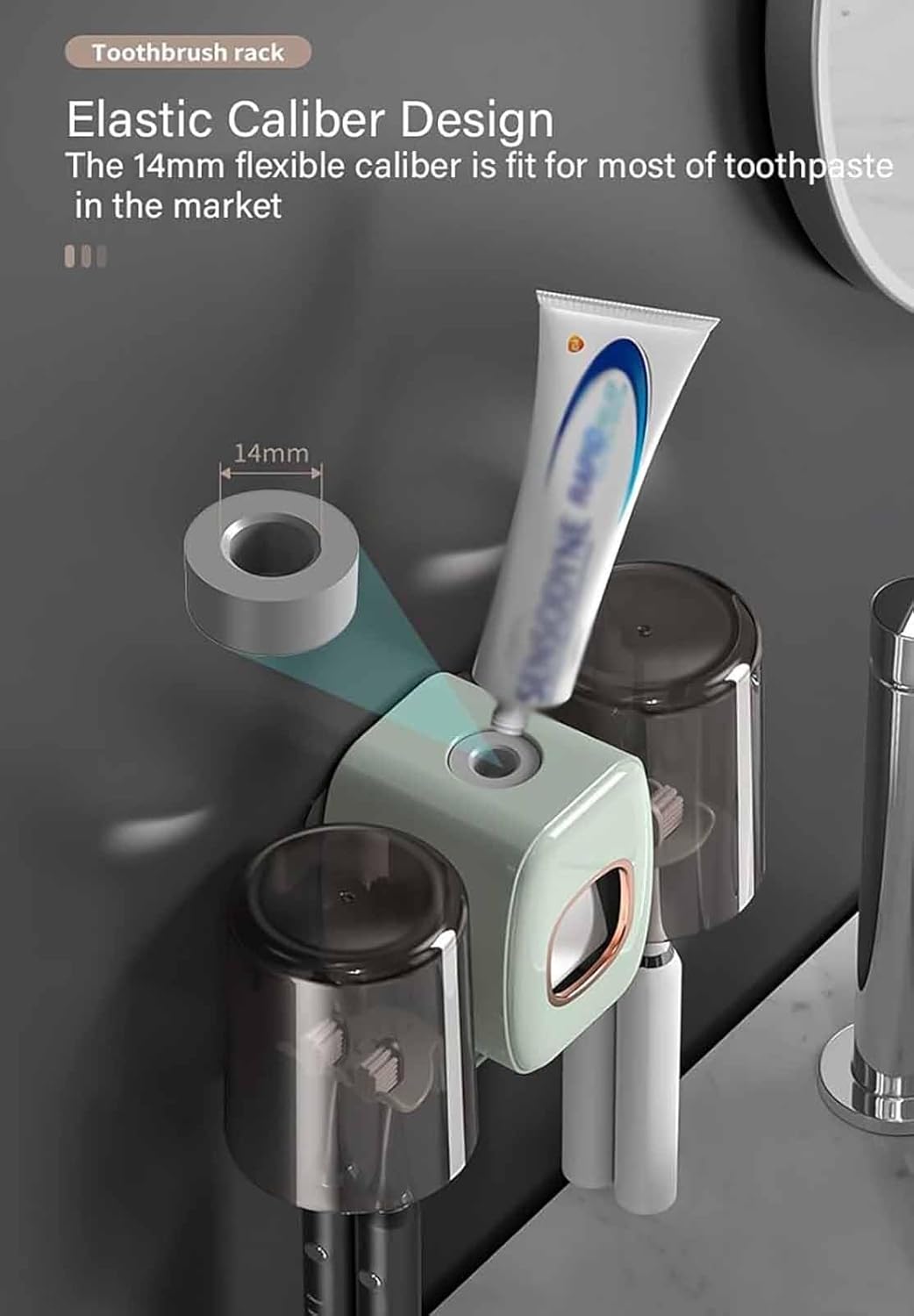 Wall Mounted Electric Toothbrush Holder Automatic Toothpaste Dispenser Bathroom and Washroom Toothbrush Holder with 2 Cups(Black)