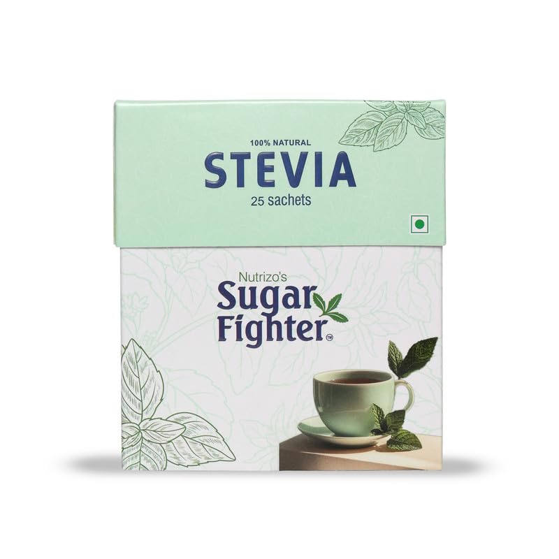 Sugar Fighter Stevia Sachets - Zero Calories & Fat Free Sweetener - Natural Stevia - 25Pcs