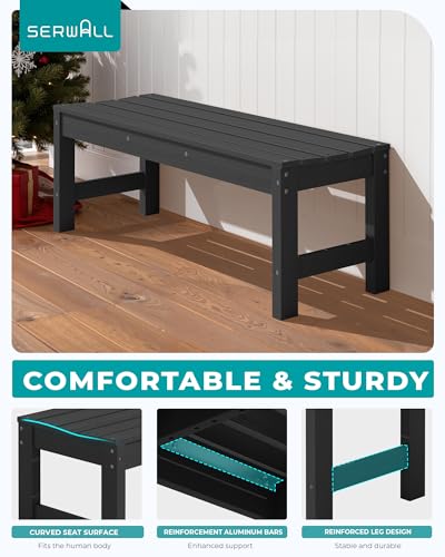 image for SERWALL 47 Inches Outdoor Bench, All Weather HDPE Backless Bench with 