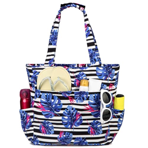 Image of Kasqo Beach Tote Bag for Women, 22L Waterproof Sandproof Medium Packable Travel Bag with Zipper for Pool Gym Shopping