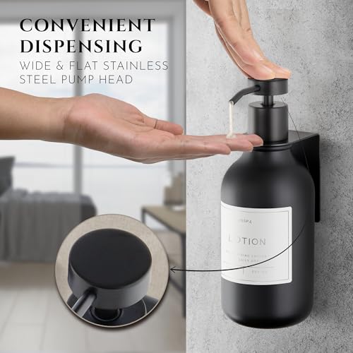 Shower Shampoo Dispenser Wall Mounted – Refillable 16.9 oz Black Bottle with Stainless Steel Pump & No-Drill Adhesive Holder – Soap Dispenser for Bathroom (1 X Black) - image 3