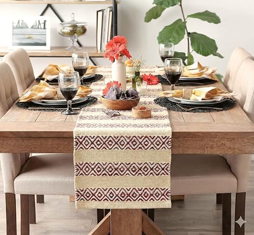 Image of The Home Talk Handwoven Chocho Yarns Table Runner 4-6 Seater - Eco-Friendly, Textured, Durable for Dining Table, Coffee Table, Console - 13x72 Inches