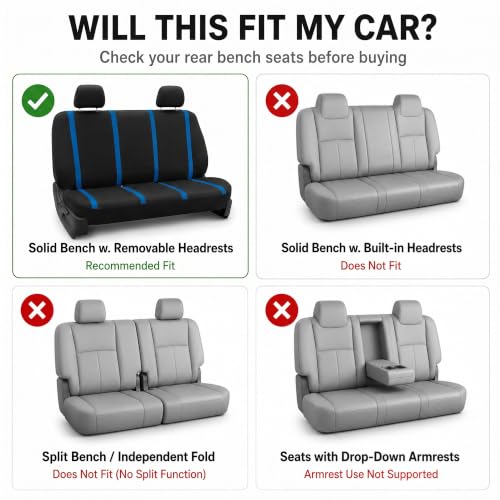 Image of FH Group Car Seat Covers Rear Set Cloth - Car Seat Covers with Removable Headrest,Universal Fit,Automotive SeatCovers,Washable Car SeatCover for SUV,Sedan,Van Blue