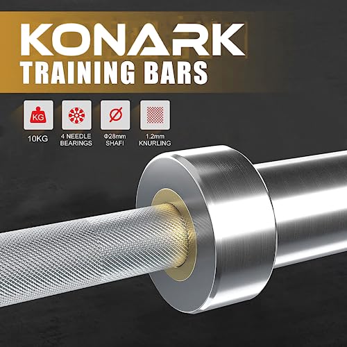 Image of Konark Fitness 7 Feet Olympic Barbell /Rod Heavy Weight Lifting Training Knurled Grip for Gym Workout (28 mm Internal Dia AND 50mm Outer Dia) with Two Springs Collar (7 Feet 20KG)