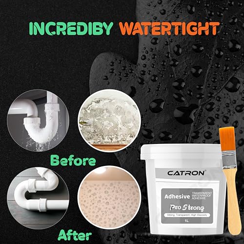 Image of Catron Transparent Waterproof Glue for Leakage, Epoxy Resin floor paint, Crack Seal Waterproofing Agent for Roof, Walls, Tiles Solution, Indoor and Outdoor Pro Strong Adhesive Sealant (1 Kg /Litre)