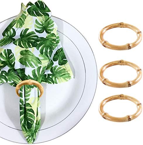 LogHog Wood Bamboo Napkin Rings Set of 4, Handmade Rattan Napkin ...