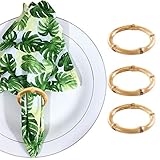 LogHog Wood Bamboo Napkin Rings Set of 4, Handmade Rattan Napkin Holder Rings Table Decorations for Wedding, Valentine's, Banquet, Christmas, Birthday, Thanksgiving