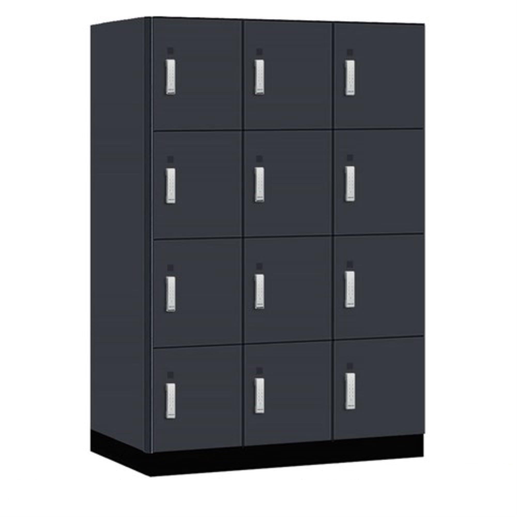 Salsbury 18 Wide Premier Wood Locker-Four Tier-3 Wide-6 Feet High-24 Deep-Carbon Mesh-Silver Electronic Locks