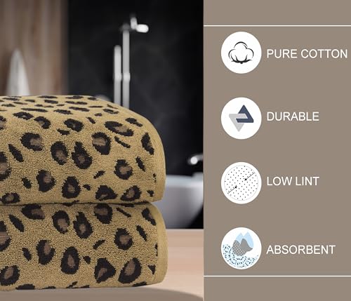 COTTON CRAFT Oversized Bath Sheet - 2 Pack Extra Large 32 x 89 Animal Print Leopard Cheetah Africa Safari 100% Cotton Jacquard Towel - Soft Absorbent Luxury Bathroom Shower Spa 450 GSM Bath Sheet