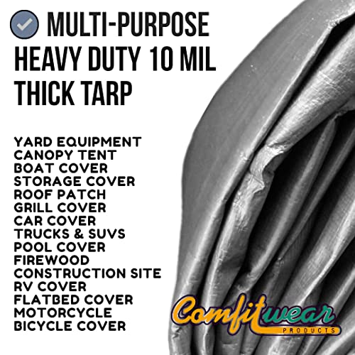 12' x 25' Heavy Duty Silver/Black Waterproof UV Blocking 10 Mil Poly Tarp