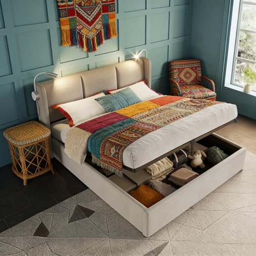 KSFASHZ Boxspringbett 160x200 mit USB, Polsterbett mit Bettkasten, Jugendbett 160x200 mit Bettkasteâ€¦ – Miniatur