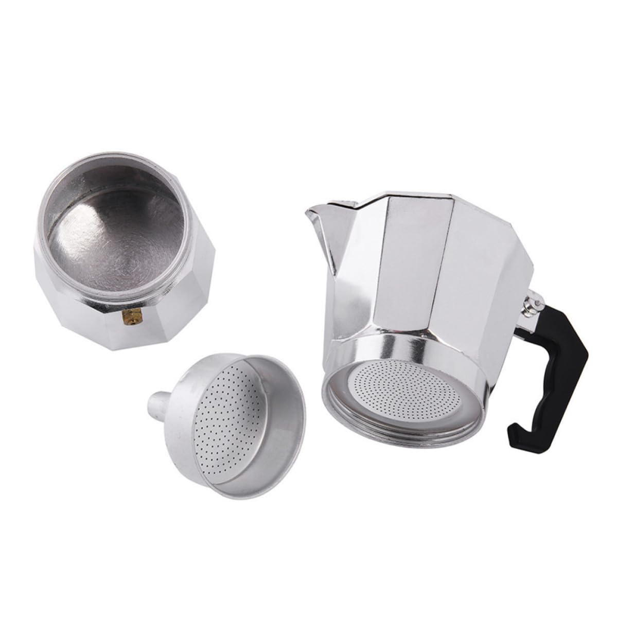 TOYANDONA Moka in Alluminio Argento 600ml a 12 Tazze, Ottagonale | Stile Europeo, Manico Termoresistente, Riempimento Semplice, Pulizia Rapida, Pronta in 3-4 Minuti