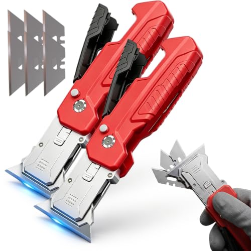 Image of 2-in-1 Utility Knife Scraper,Folding Razor Blade Scraper Tool, Zinc Alloy Body with SK2 Carbon Steel Blades,Built-In Blade Storage for Home Office and DIY
