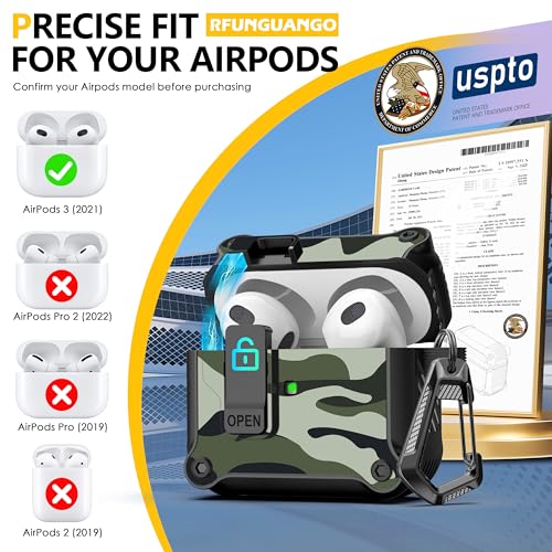 Image of RFUNGUANGO AirPods 3 Case with Lock Magnetic Lid, Green CAMO