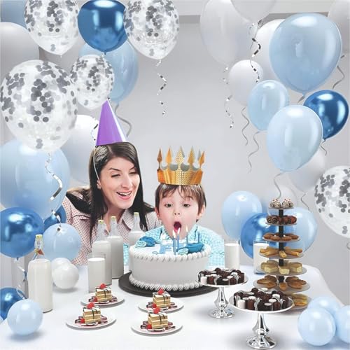 Image of 36 Pcs Set of blue, white and chrome blue balloons garland kit for Birthday Decoration, Baby shower, Home Decoration Items
