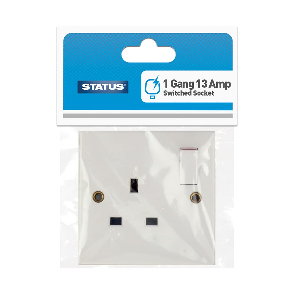 Status White 13A Single Gang Switched Wall Socket, 250V Uk Plug Socket, Plastic Faceplate, S1g13aws3