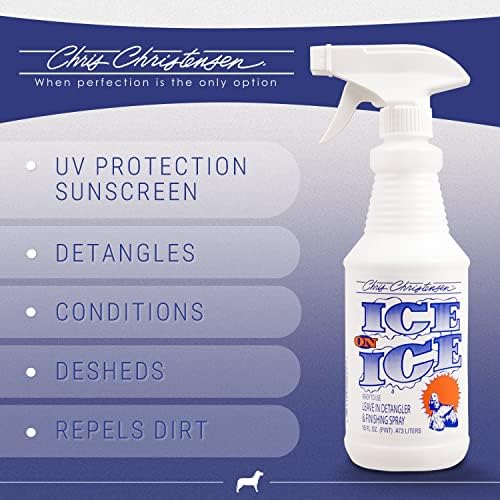 Chris Christensen Ice on Ice Detangler Dog Spray, Groom Like a Professional, Ready to Use, Conditioner with Sunscreen, Repels Dirt, Urine & Pollutants, Strengthens Coat, All Coat Types, Made in USA
