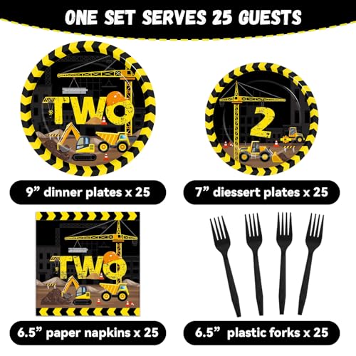 Image of 100 Pcs Construction Party Plates and Napkins Set Construction Truck Birthday Party Decorations Supplies Tableware Construction Themed Party Favors for Birthday Party Decorations Serves 25