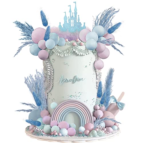 51 Pcs Boho Cake Topper Princess Castle Cake Topper Ball Cake Topper Boho Various Dried Pampas Grass Cake Decor Bunny Tails Reed Grass Pampas Gras Pompous Grass For Birthday Princess Party Supplies #TOP5