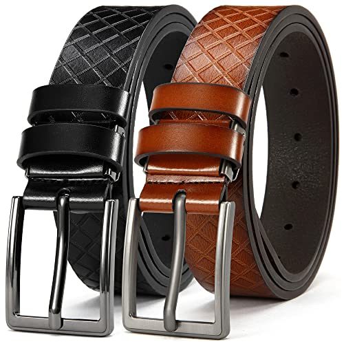 Men Belt 2Pack – Genuine Leather Belt for Men Dress Casual Golf Jeans 1.25