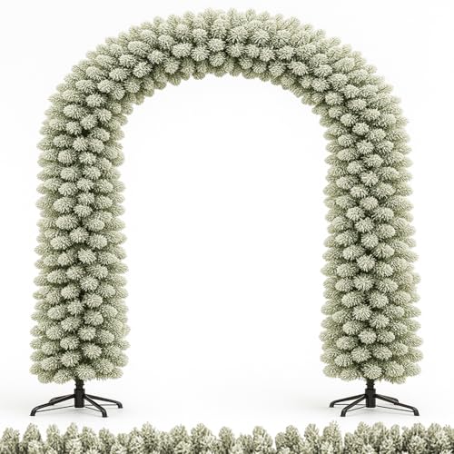 BAKAJI Arco Natalizio Innevato 200 x 240 cm con 1166 Punte Realistiche, Decorazione Addobbo di Natale da Esterno e Interno, Base in Metallo, Ideale per Negozi, Vetrine, Patio (senza Led)