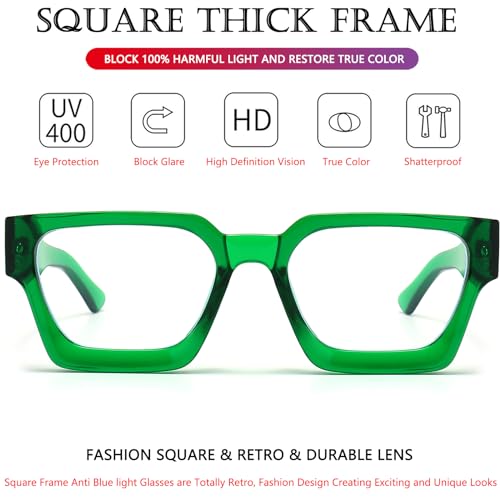 Image of AIEYEZO Square Thick Frame Glasses for Women Men Fashion Blue Light Glasses Trendy Chic Computer Eyeglasses