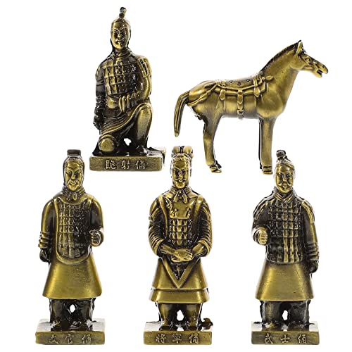 Yardwe 1 Set Terracotta Warriors Statue Ancient China Dynasty Qin Terracotta Warriors Figurine Standing Soldier Sculpture Miniature Figure Home Display Table Display Gift #TOP23