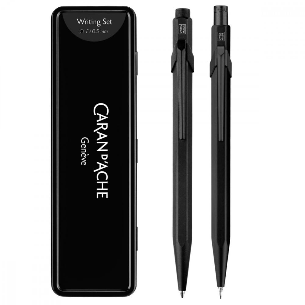 Caran DAche Ensemble stylo bille et porte-mines en aluminium Noir