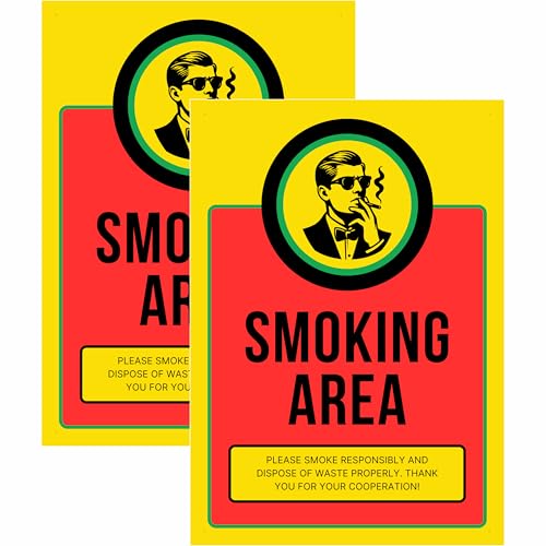 Image of Smoking Area Sign Sticker Board 20.5 x 14.5 CM | Peel & Stick or Screw Fix | Waterproof Finish | 4 Corner Holes | Pack of 2 (Smoking Area, Medium -20.5 x 14.5 CM)