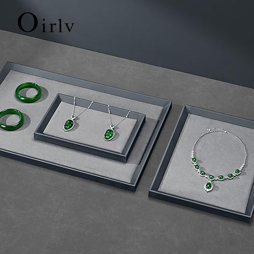 Oirlv Premium Bandeja Plana de Cuero Gris Azul para Joyas - Organizadora para Exposición y Almacenaje (Mediana) - imagen 7