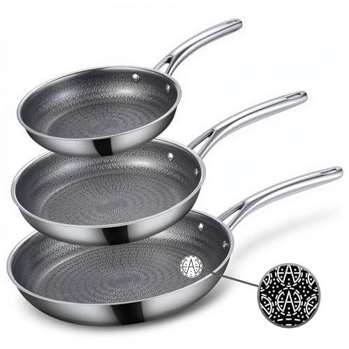 Ammeloo Tri-Ply Stainless Steel Frying Pan Set of 3, 8