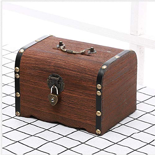 Jingtaihua Holz-Sparschwein zur Aufbewahrung von Münzen und Geld, Heimdekoration, handgefertigt, mit Schloss (M) Cover