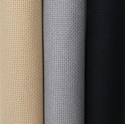 Image of KCS 3 pc of 15 inch x 18 inch(38cmx45cm) 18 Count Cross Stitch Cotton Aida Cloth Needlework Rolled Fabric Box,18CT,Khaki+Medium Grey+Black