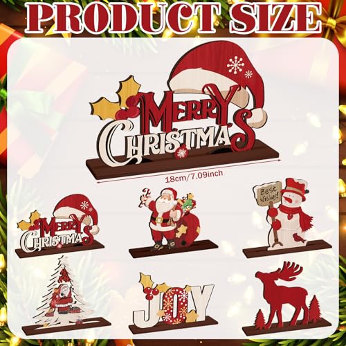 Image of CroBlissful 6 Pcs Christmas Table Decorations Rustic Wooden Xmas Tabletop Decor Snowman Reindeer Xmas Tree Santa Claus Christmas Sign for Office Desk Home Farmhouse Indoor Holiday Party Decor