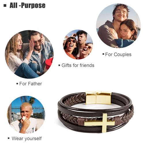 Pulsera trenzada de cuero para hombre con cruz miniatura 7