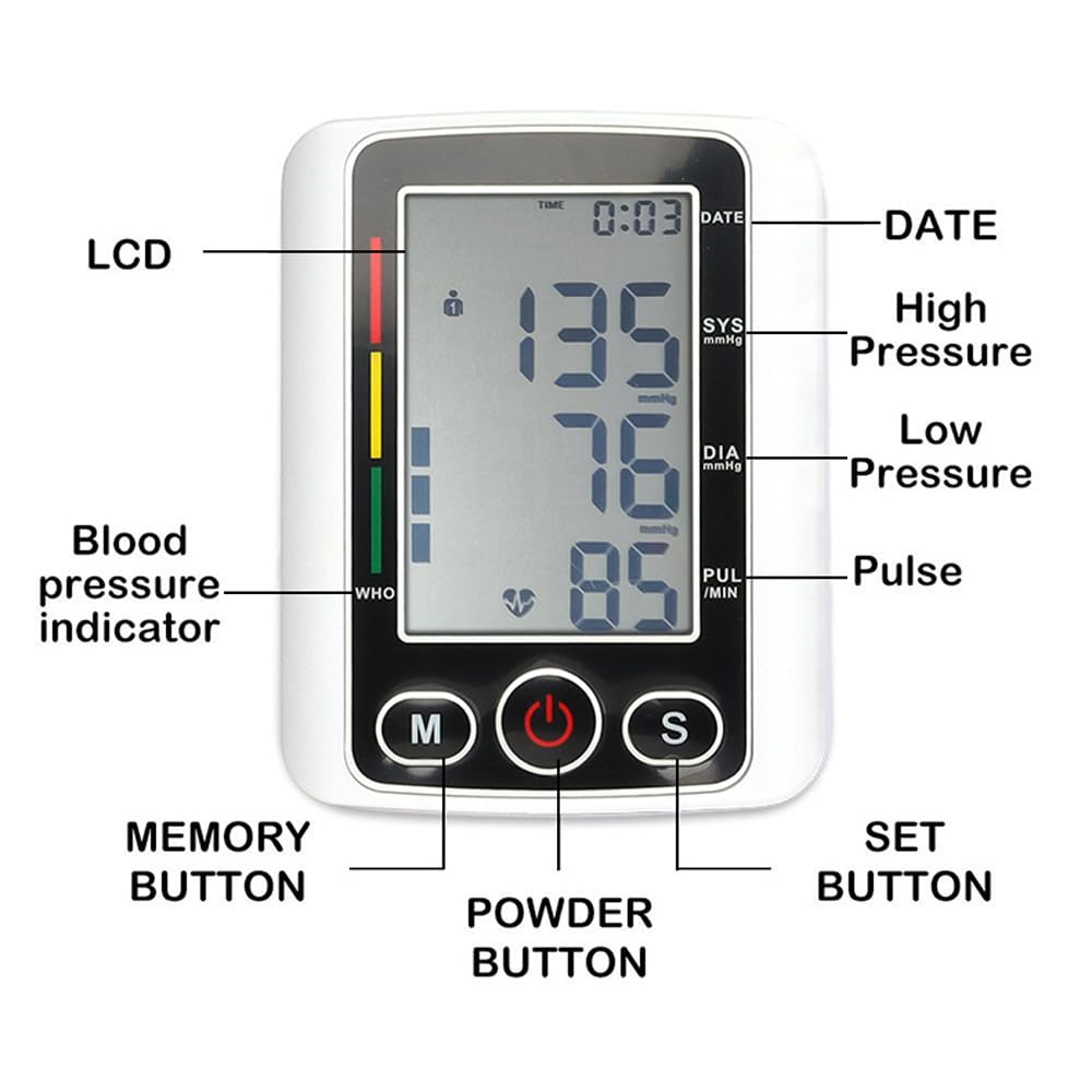 Tensiómetro de Brazo - Monitor de Tensión con Modo Dual Usuario 2 x 99 Memorias, Esfigmomanómetro de Brazo Superior, Monitor de Presión Sanguínea para Uso Doméstico (Manguito 22-48 cm)