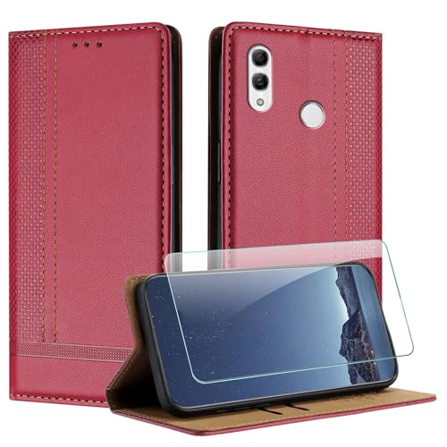 JayModCase Funda para Huawei Honor 10 Lite/Honor 10i con Protector Pantalla, Flip Leather Ranura Tarjeta Magnético Wallet Carcasa con Cierre magnético Soporte Plegable para Honor 10i - Rojo