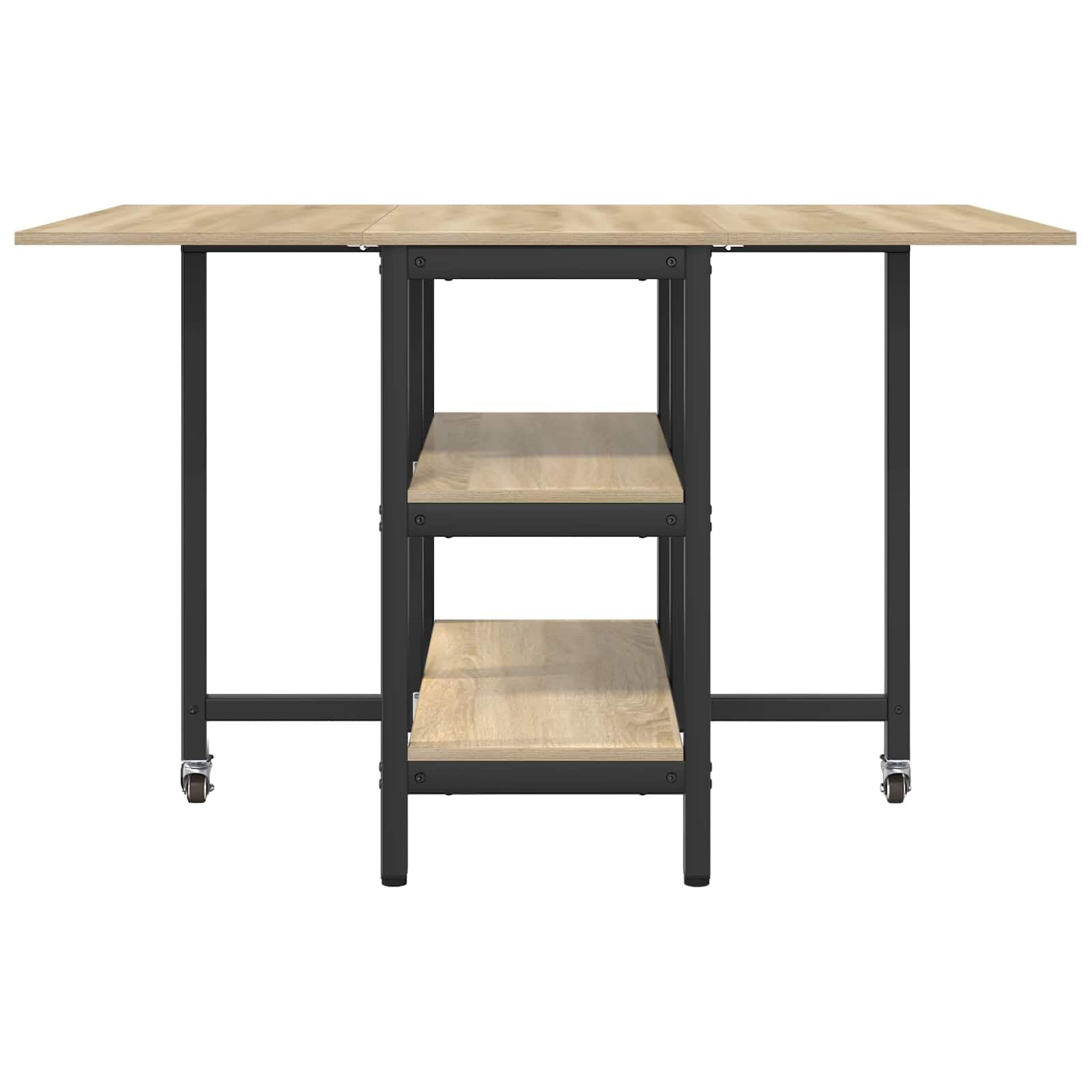 Tavolo da Pranzo Allungabile Pieghevole 122x80x76,5 cm | Mobile salvaspazio per cucina e soggiorno con due ripiani inferiori per riporre stoviglie e accessori.