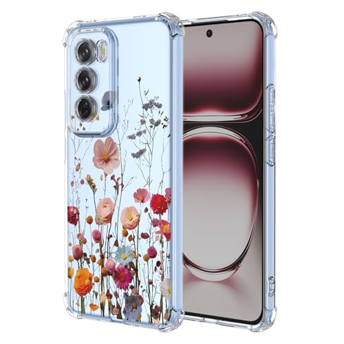 RRXSYXL for Oppo Reno 12 Pro 5G Case with Clear Floral Pattern,Shockproof Soft Case for Oppo Reno 12 Pro 5G,Pretty Flower