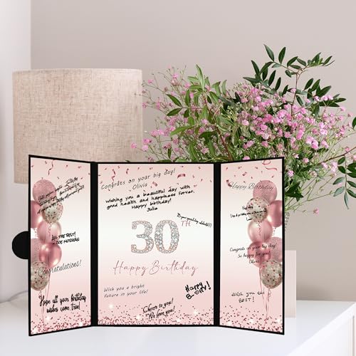 Image of DARUNAXY Rose Gold 30th Birthday Party Decorations for Women, Happy 30th Birthday Alternative Signature Guest Book Black Pink 30 Birthday Signing Card Board Party Supplies Cheers to 30 Years Old Gift