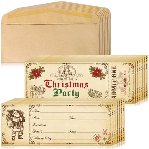 Invitaciones de fiesta de Navidad Whaline con 25 sobres de Papá Noel vintage para invierno
