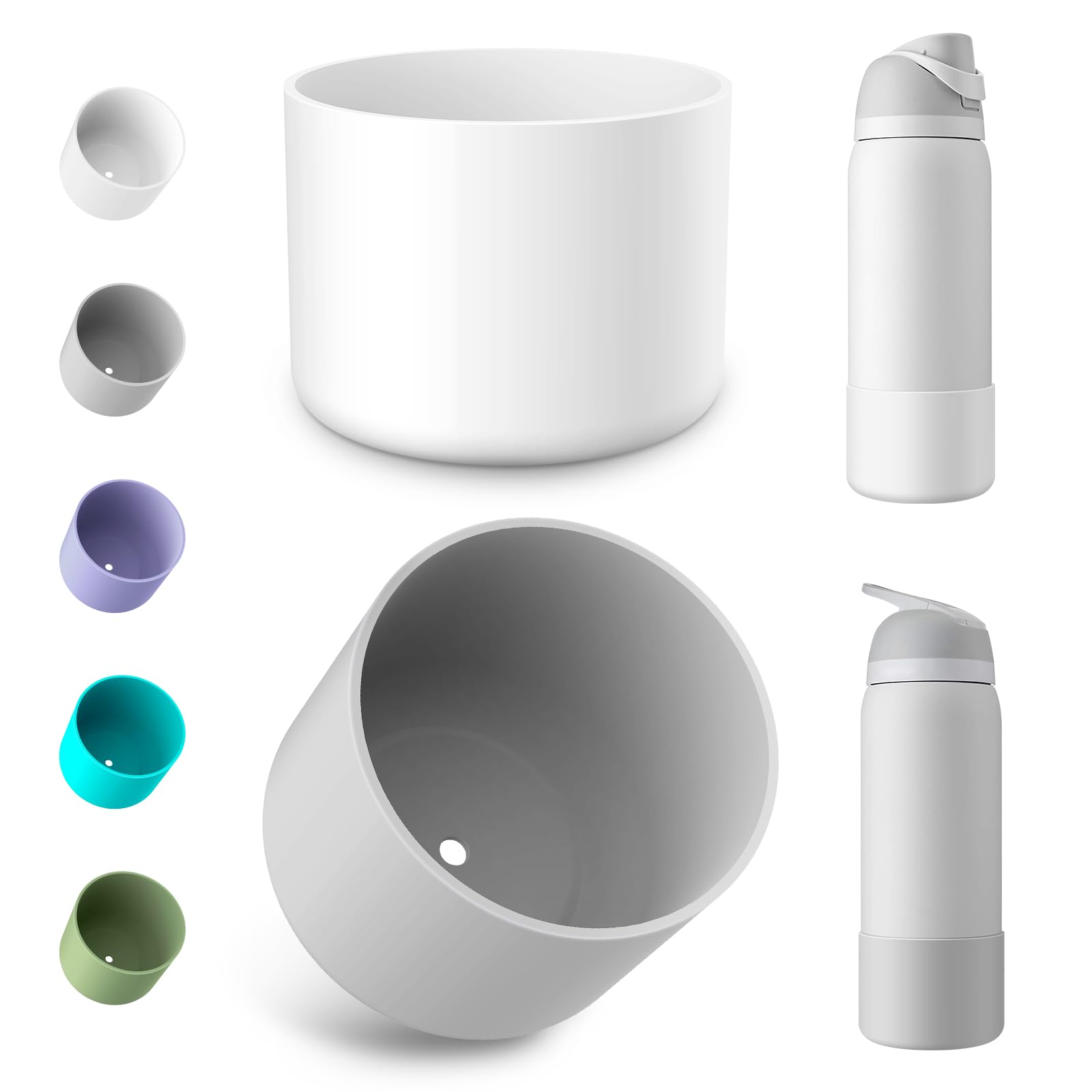 2PCS Silicone Water Bottle Boot for Owala 24oz 32oz 40oz, Protective Bottom Bumper Anti-Slip Sleeve for FreeSip, Twist, and Flip Stainless Steel Bottles, Dishwasher Safe and BPA Free