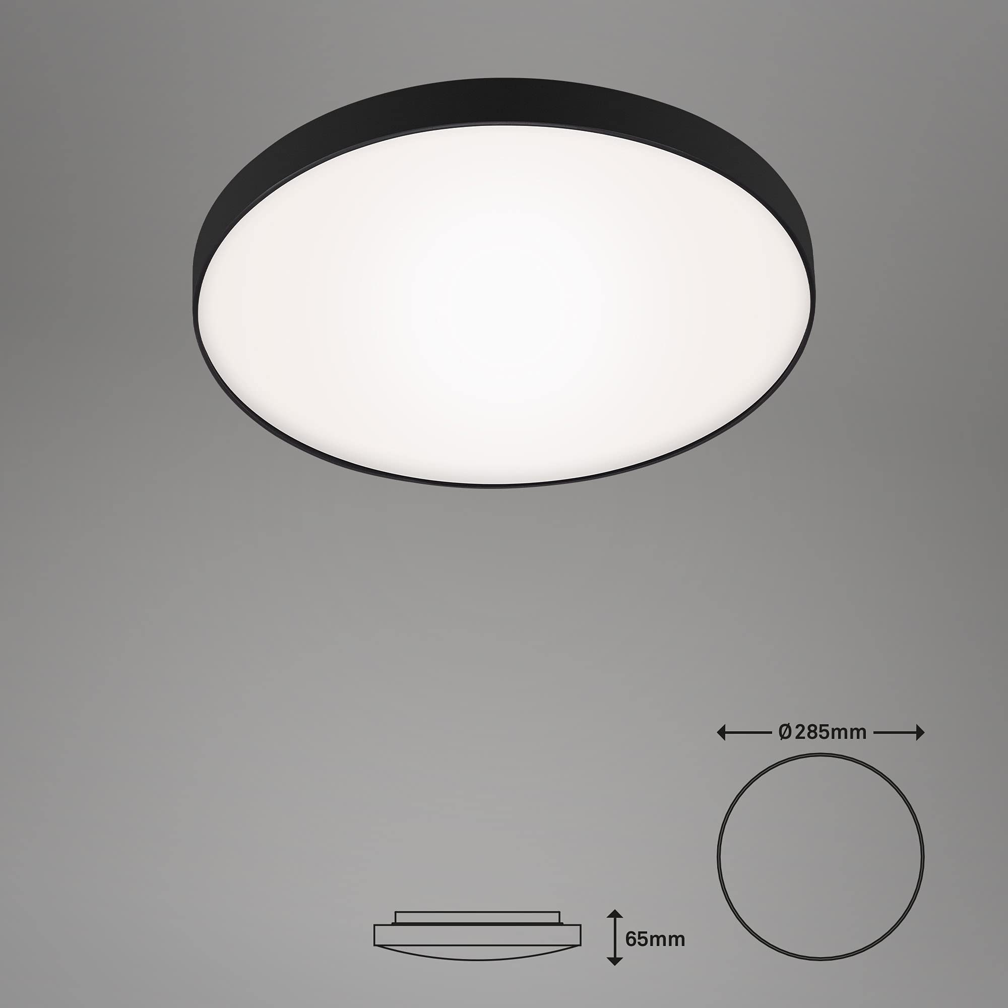 Briloner Leuchten - Plafonnier LED, lampe de salle de bain, IP44, 13 watts, 1.200 lumens, 4.000 kelvins, blanc-noir, 28,5cm 3351-015