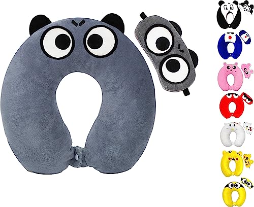 Nitsha Velvet Super Soft Cute Cartoon Neck Pillow & Sleeping Eye Mask Combo for Men & Women (Grey)