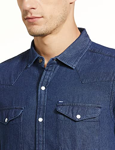 Image of Amazon Brand - Symbol Men's Cotton Slim Fit Denim Shirt | Casual | Plain | Full Sleeve | Summer (Available in Plus Sizes)