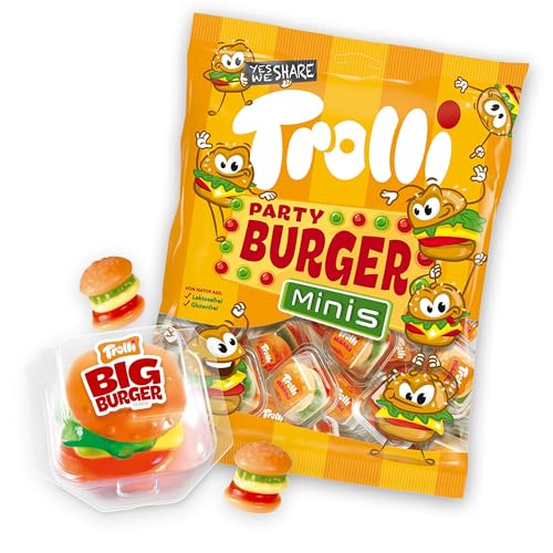 Trolli Burger Tüte Set – 170g Party Burger Minis & 1x Big Burger 50g – Kultige Fruchtgummis zum Naschen & Teilen – Süßigkeiten-Mix für Kindergeburtstag, BBQ & Candy Bar – Jeder Burger einzeln verpackt Trolli Burger Tüte Set – 170g Party Burger Minis & 1x Big Burger 50g – Kultige Fruchtgummis zum Naschen & Teilen – Süßigkeiten-Mix für Kindergeburtstag, BBQ & Candy Bar – Jeder Burger einzeln verpackt