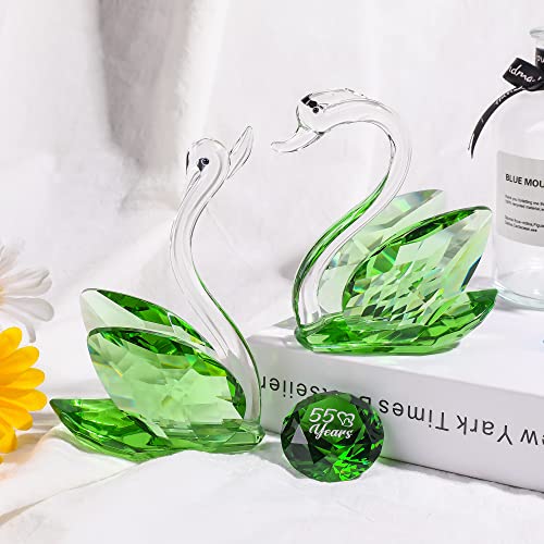 Set of 2 Crystal Green Swans for Wedding Gifts for Couple 55 Years Marriage Emeraled 55th Wedding Anniversary Presents for Parents Glass Swans Figurines Collectibles With Diamond Cut Home Decorative - Image 2