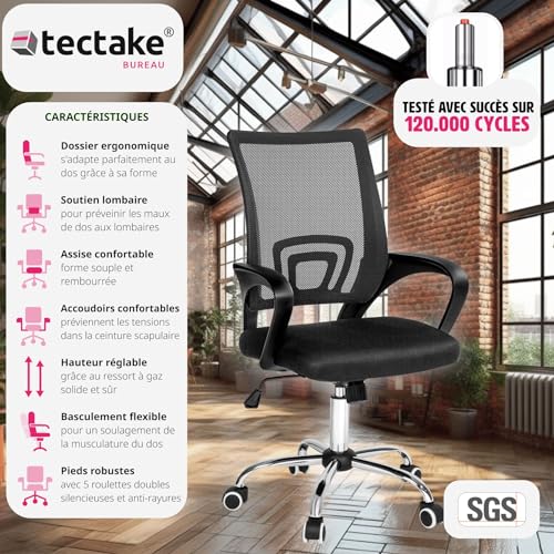 Chaise de bureau pivotant 360 design ergonomique coussin lombaire tectake - 5