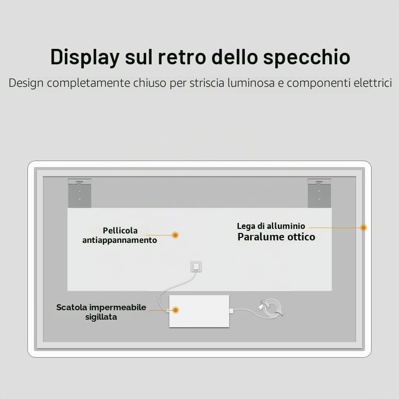 Store Six LED Specchio 150x80 cm, specchio da bagno con illuminazione frontale e posteriore, dimmabile touch, 3 colori, anti-appannamento, bordo gelido