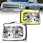 2007-2014 Silverado LED Tube w/ Sequential Turn Signal Headlight Assembly /07-13 Chevy Silverado 1500 / 07-14 Silverado 2500HD 3500HD Chrome Housing Clear Lens Clear Reflector by ADCARLIGHTS